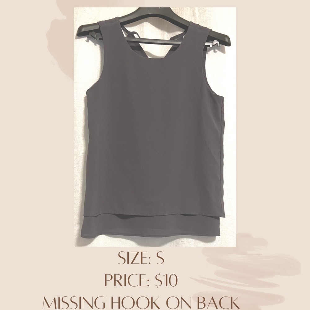 Small grey tank top. Perfect for work since it’s classy. It’s missing a hook.